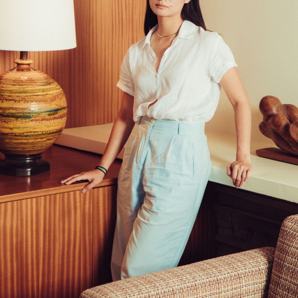 High-Waist Light Blue Trousers - Classic Women's Trousers
